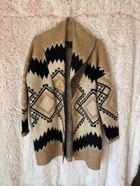 Tahari Tan Black Cream Open Knit Cardigan